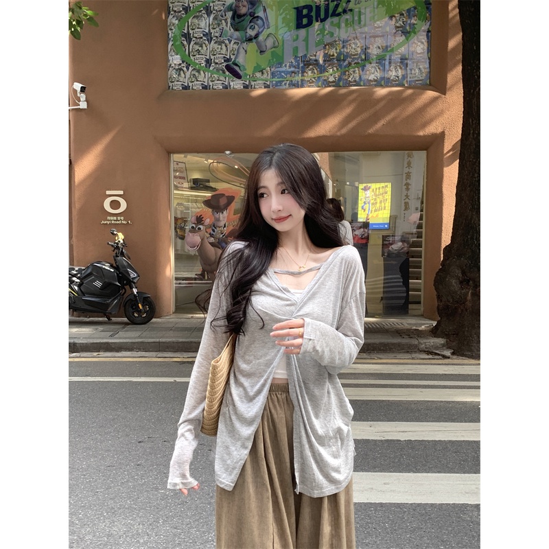 S-l cute windbreaker plus size quần áo t-shirt girls phiên bản hàn quốc tops big t korea wholesale ~ early autumn western style loose long-leeved front and back design feel skin @