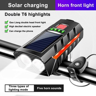 Đèn pha xe đạp papuacu lắp đặt dễ dàng đèn xe đạp siêu sáng đèn xe đạp năng lượng mặt trời có còi đèn pha led phía trước chống thấm nước để đi xe đêm an toàn