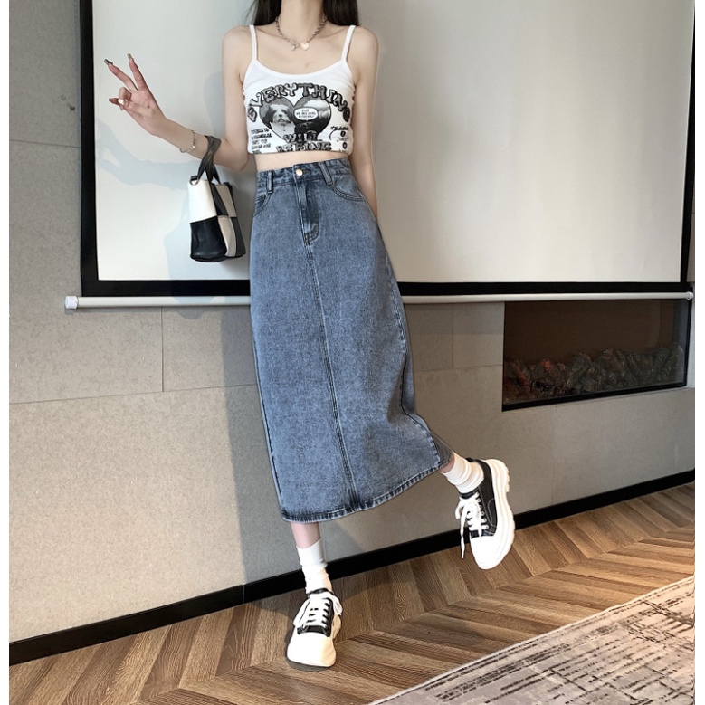 NZN Chân Váy Jean Chữ A Lưng Cao Thời Trang Nữ Tính