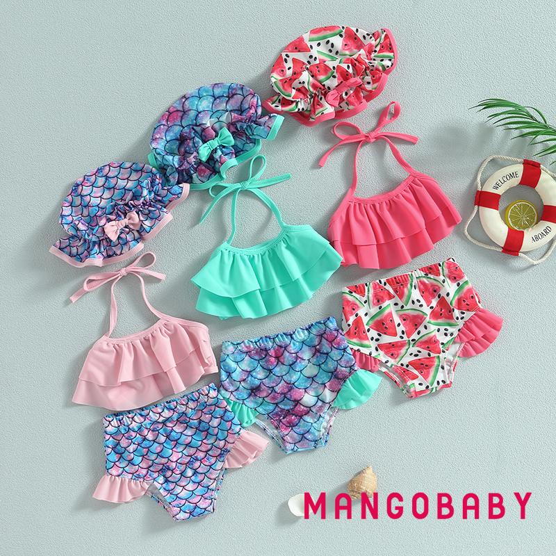Áo Bơi Không Tay Cổ Treo Và Quần Ngắn Kèm Nón Dành Cho Bé Gái