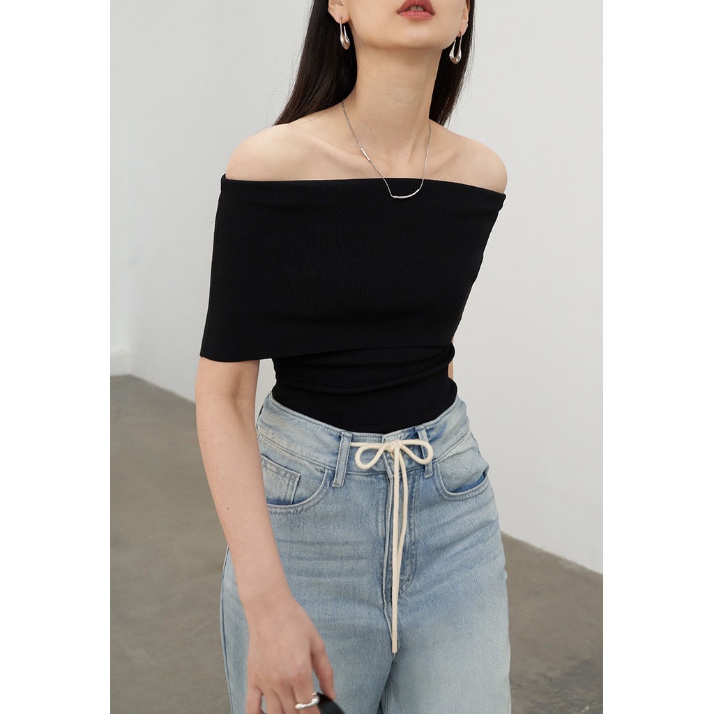 Áo trễ bẹt vai ngang bản to nữ thun tăm croptop áo ống ngắn tay freesize milana.st AO NU 0010