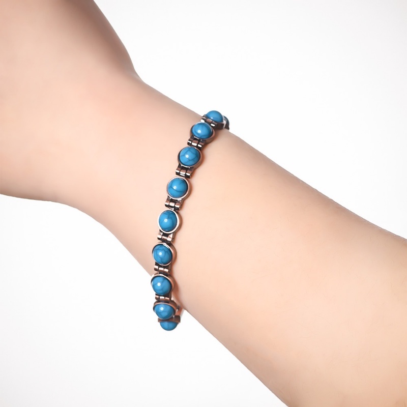 Vòng Tay Nam Châm Màu Đồng Đính Ngọc Lam Giả Thời Trang Giảm Cân Cho Nam Nữ