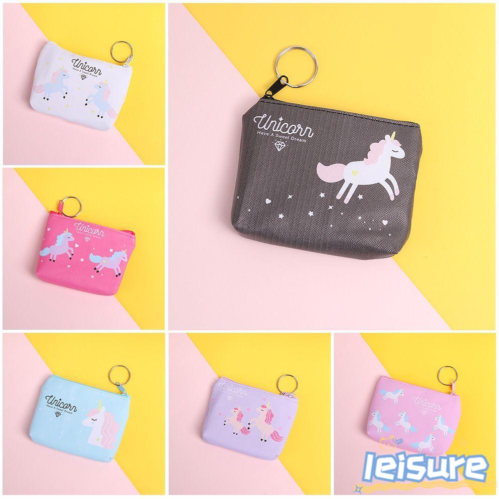 Ví đựng tiền xu / chìa khóa có khóa kéo họa tiết kỳ lân nhiều màu sắc xinh xắn cho nữ