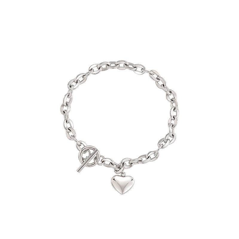 Vòng Đeo Tay Bằng Thép Không Gỉ Mặt Trái Tim Thời Trang Âu Mỹ Không Phai Màu Trang Sức Cá Tính Dành Cho Bạn Nữ