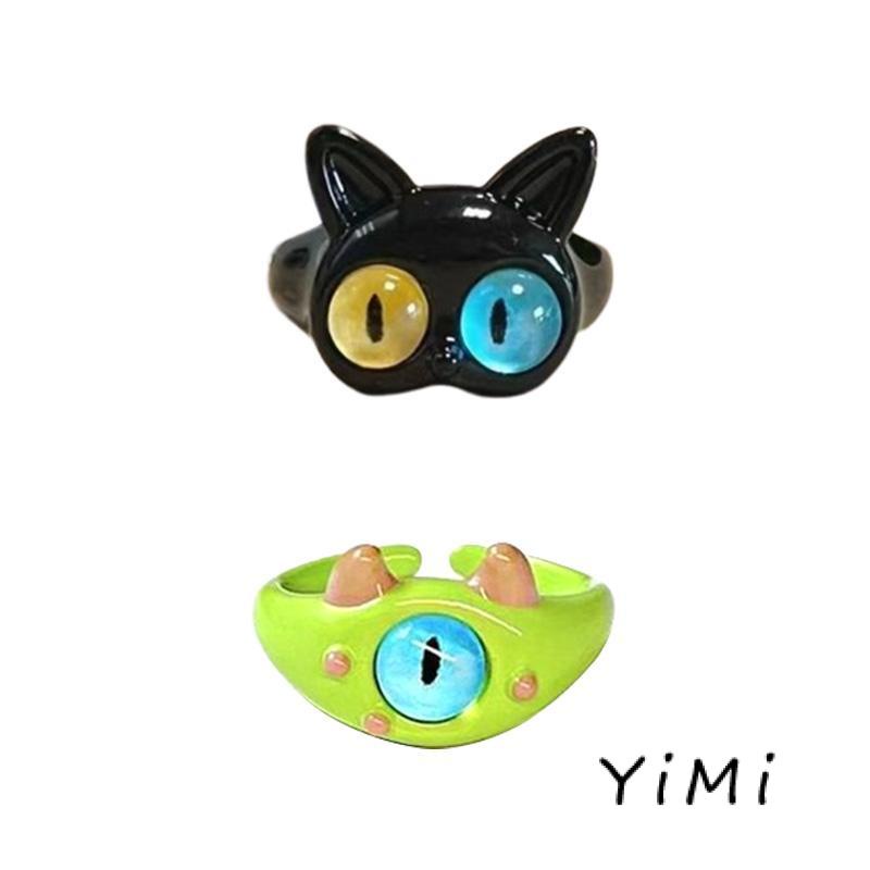 Nhẫn Đôi Hình Mèo Đen Mắt To Vui Nhộn