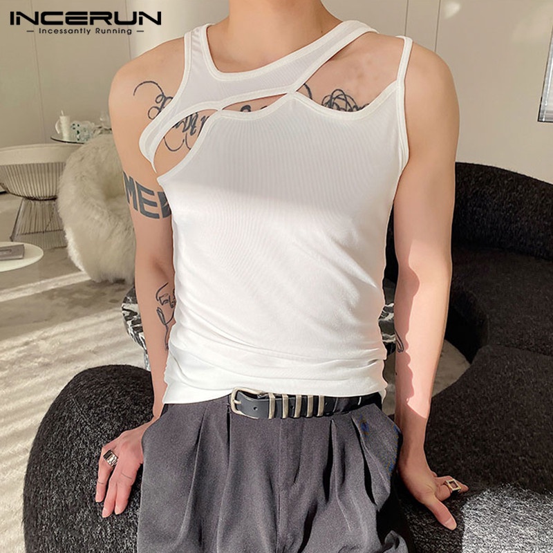 Áo tanktop INCERUN co giãn bó sát cắt xẻ thời trang