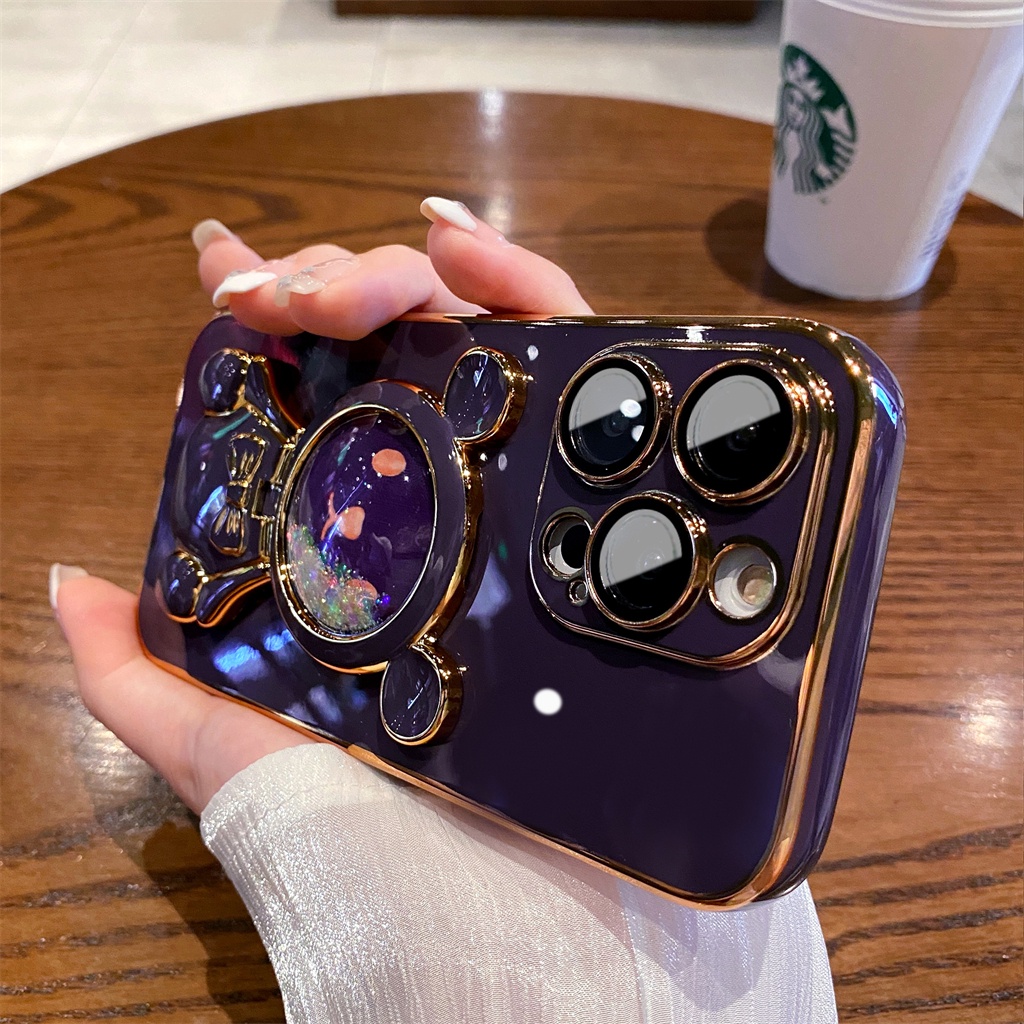 Ốp Điện Thoại Iphone 14 11 12 13 Pro 14 Pro max 14 plus ốp iphone 14 pro max bảo vệ camera Mềm Chống Sốc Có Giá Đứng Và Gương Soi Họa Tiết Gấu Cho