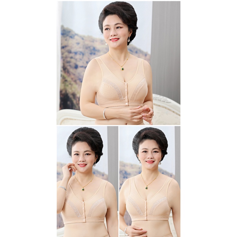 Áo Lót Nâng Ngực Mỏng Màu Trơn Thoáng Khí Plus Size Cho Phụ Nữ Trung Niên
