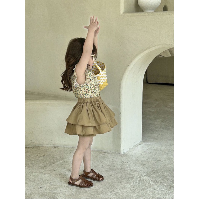 Hàng Mới Về Set Áo Sơ Mi Ngắn Tay + Quần Short In Hoa Phong Cách Hàn Quốc Thời Trang Mùa Hè Cho Bé Gái