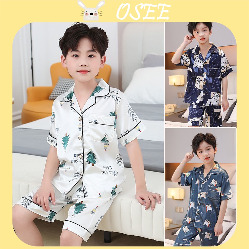 Bộ Đồ Ngủ Ngắn Tay Bằng Lụa Thời Trang Cho Bé 4-18 Tuổi