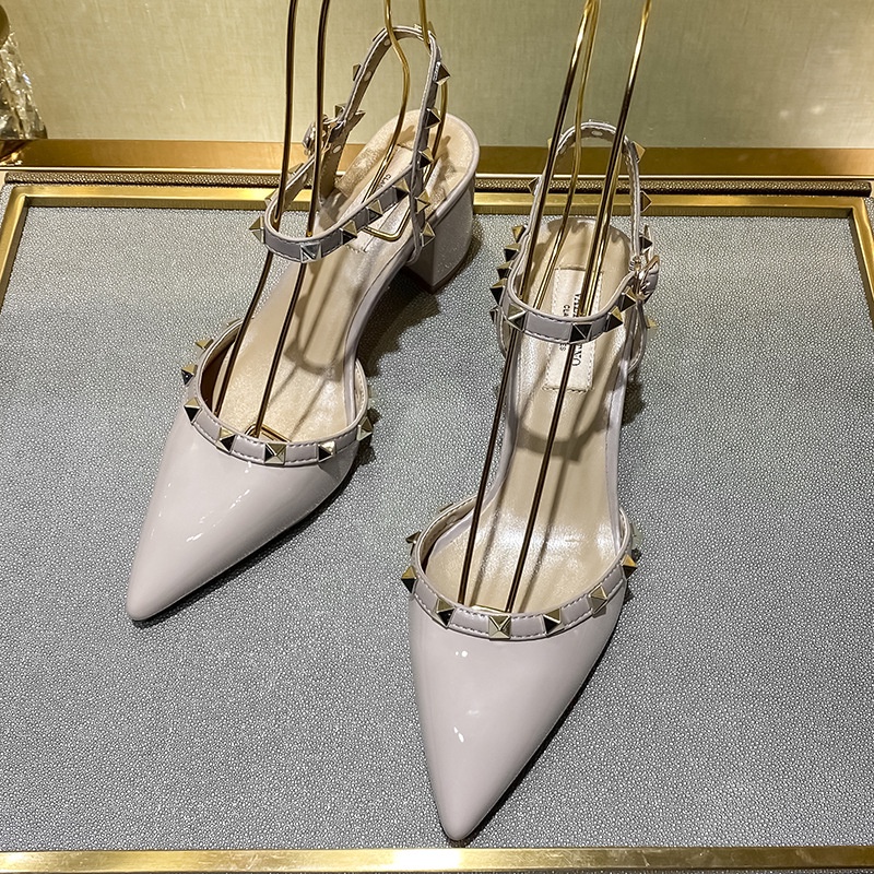 Giày Sandal Cao Gót 5Cm Mũi Nhọn Phối Dây Xinh Xắn Dành Cho Nữ