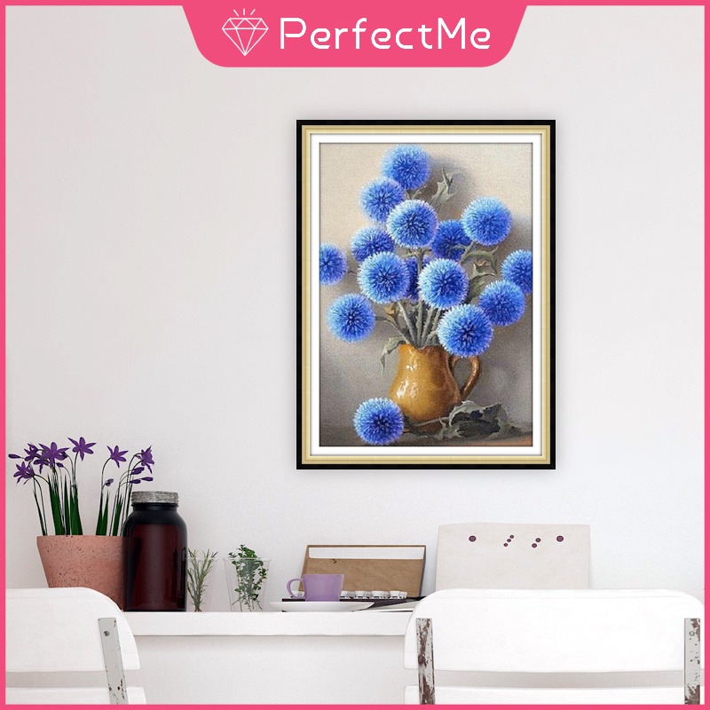 Tranh Đính Đá 5d Tự Làm 30 X 40Cm Hình Hoa Xanh Dương Trang Trí Nhà Cửa