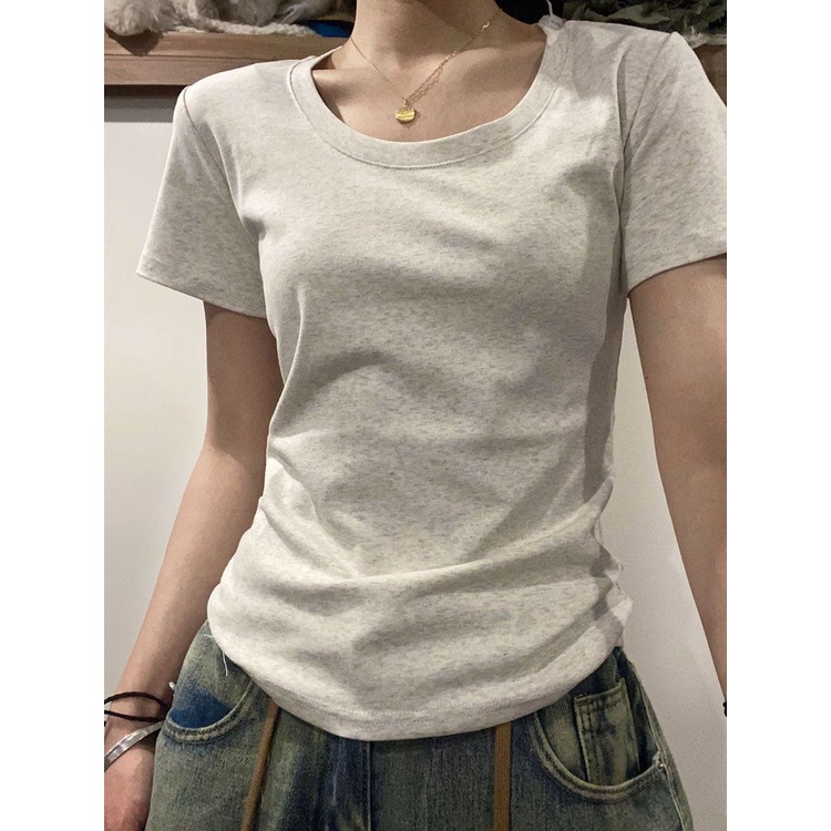 Áo Thun Cotton Ngắn Tay Trễ Vai Cổ Chữ U Thời Trang Dành Cho Nữ