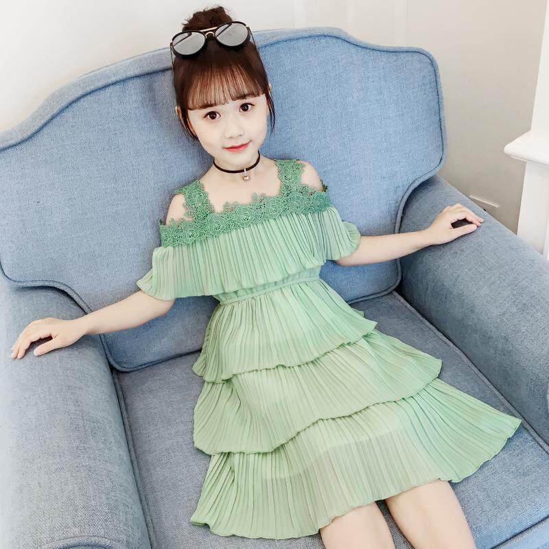 Đầm Công Chúa 110-160cm Hở Vai Chất Liệu Chiffon Cho Bé Gái 3-14 Tuổi