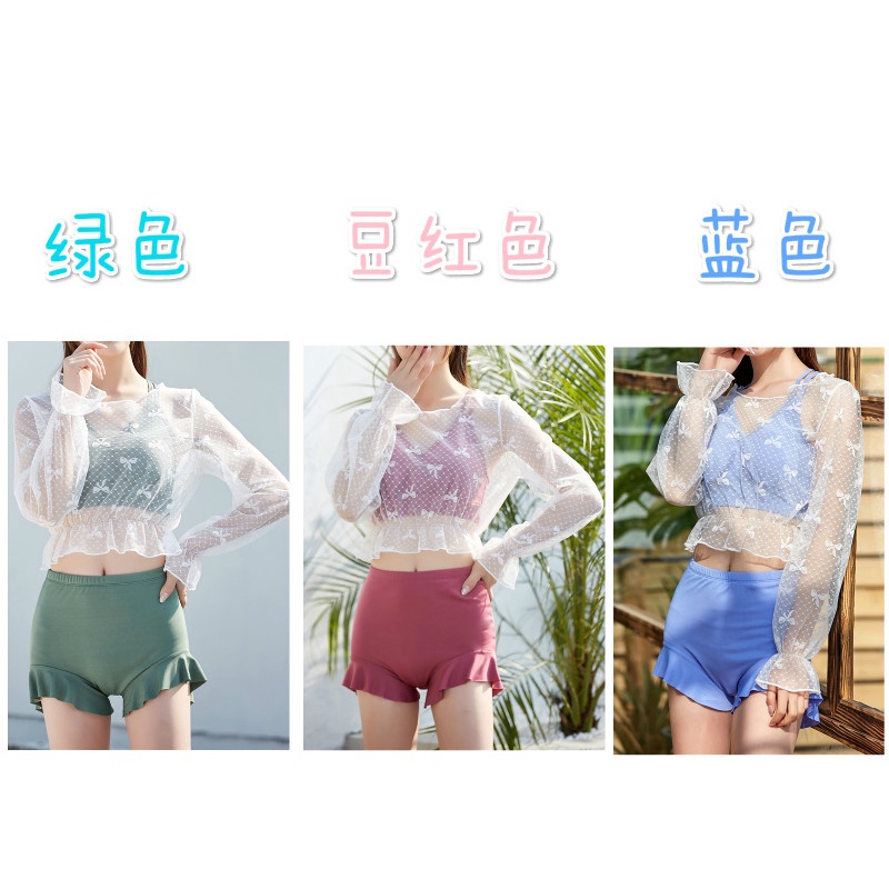 Đồ Bơi Ba Mảnh Tay Dài Che Bụng Phong Cách Mới Bán Chạy Mùa Hè Cho Nữ