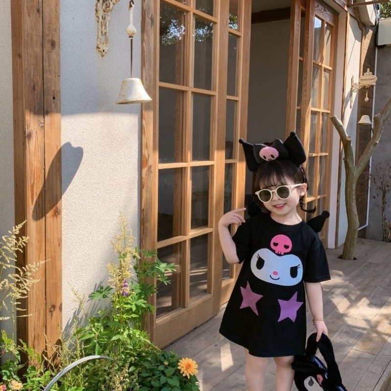 Hàng Có Sẵn Miễn Phí Giao Hàng Đầm Kuromi 100% Cotton Ba Chiều Phong Cách Hoạt Hình Ngọt Ngào Thời Trang Mùa Hè Cho Bé Gái