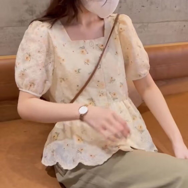 Áo Kiểu Cổ Vuông Tay Ngắn Thời Trang Cho Nữ