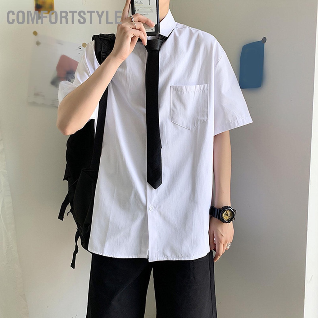 Comfortstyle Áo Sơ Mi Nam Cài Nút Ngắn Tay Nhân Quả Rời Trắng Lên Cho Trường Học Mùa Hè Đảng Hàng Ngày cxmin05.vn