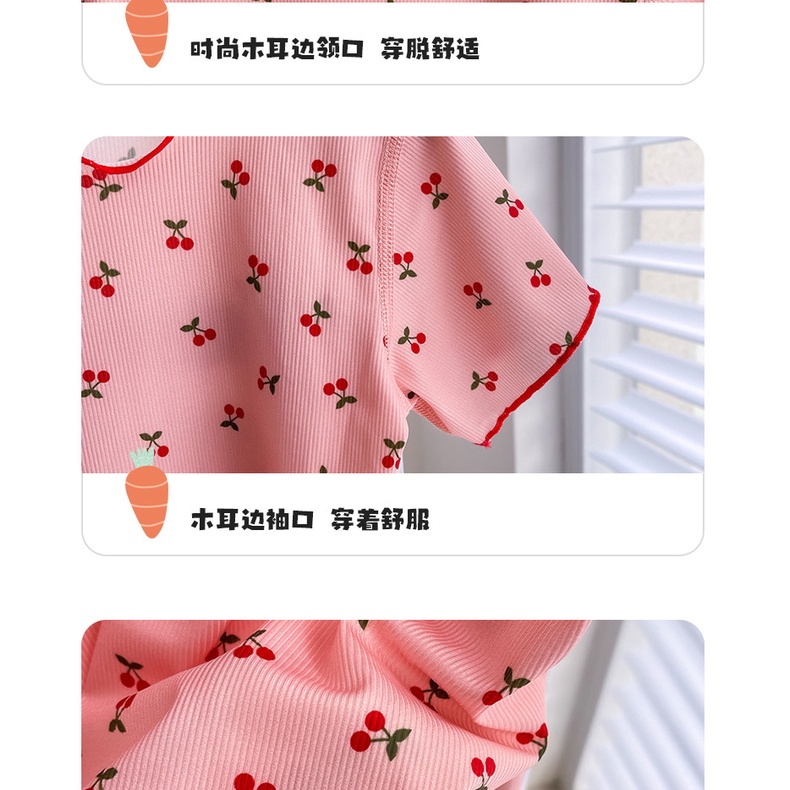 80-150cm Bé Gái Không Xương Homewear Phù Hợp Với Bé Ice Silk Hoa Nhỏ Mùa Hè Trẻ Em Quần Ngắn Tay Crop Bộ Đồ Ngủ Quần Áo Điều Hòa Không Khí