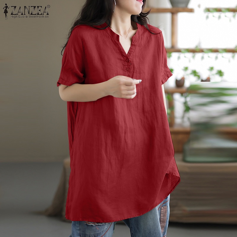 Zanzea Áo Sơ Mi Nữ Tay Ngắn Cổ Đứng Thời Trang Đường Phố