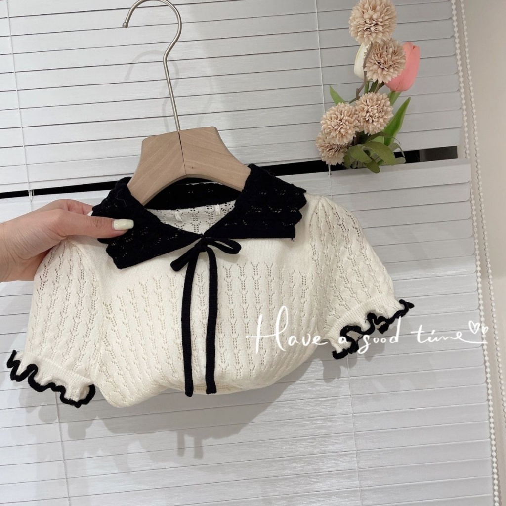 Set Áo Thun Ngắn Tay Và Quần Short Dệt Kim Phong Cách Hàn Quốc Thời Trang Mùa Hè Cho Bé Gái