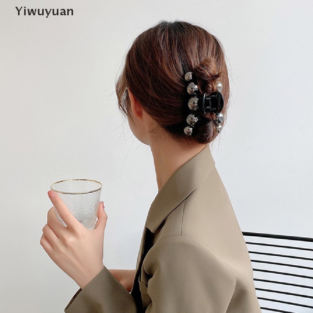 &lt; Yiwuyuan &gt; Kẹp Tóc Càng Cua Lớn Bằng Acrylic Đính Ngọc Trai Đen Thời Trang Cho Nữ Giảm Giá