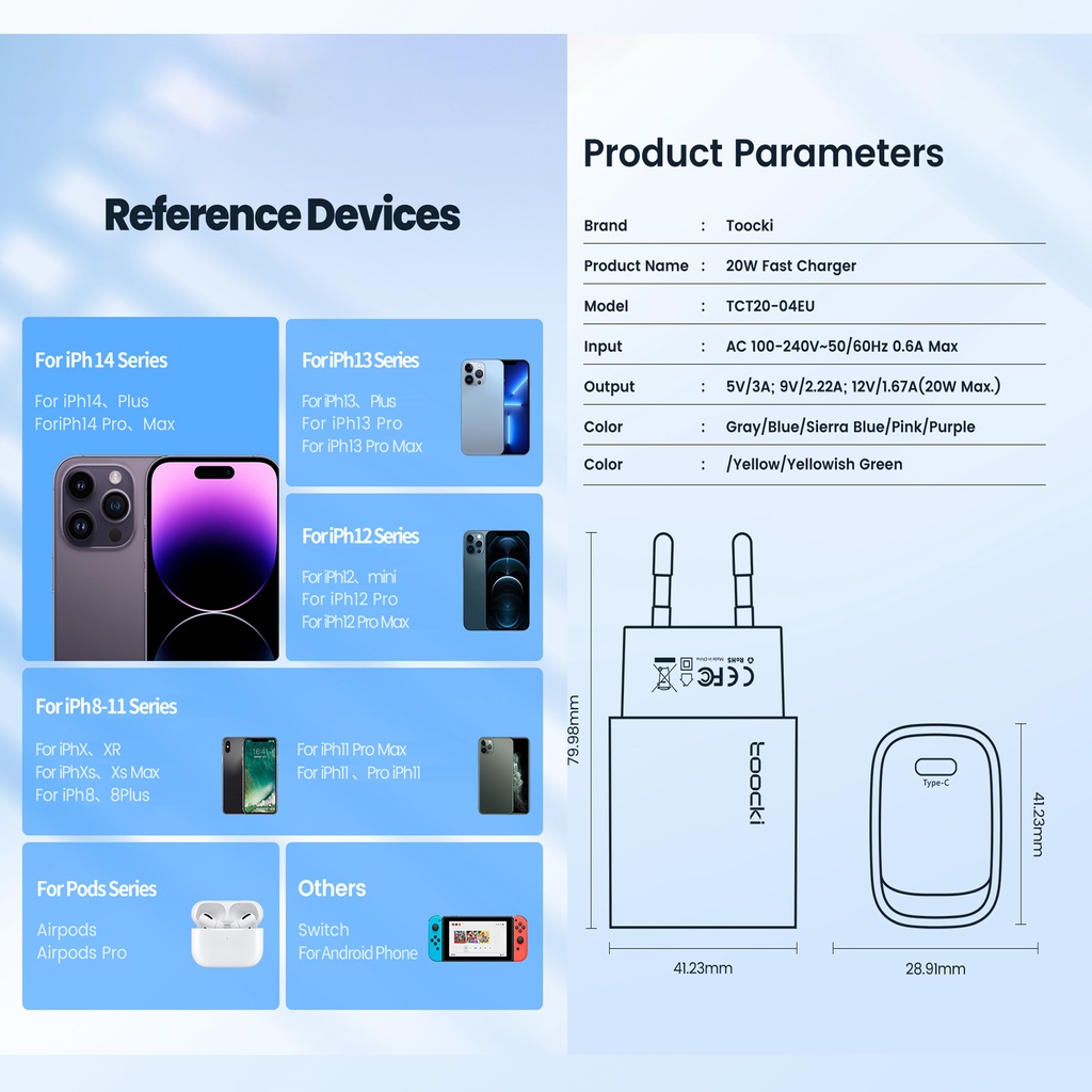 Củ Sạc Nhanh 20W Cổng USB Type C PD Cho iPh 11 12 13 14