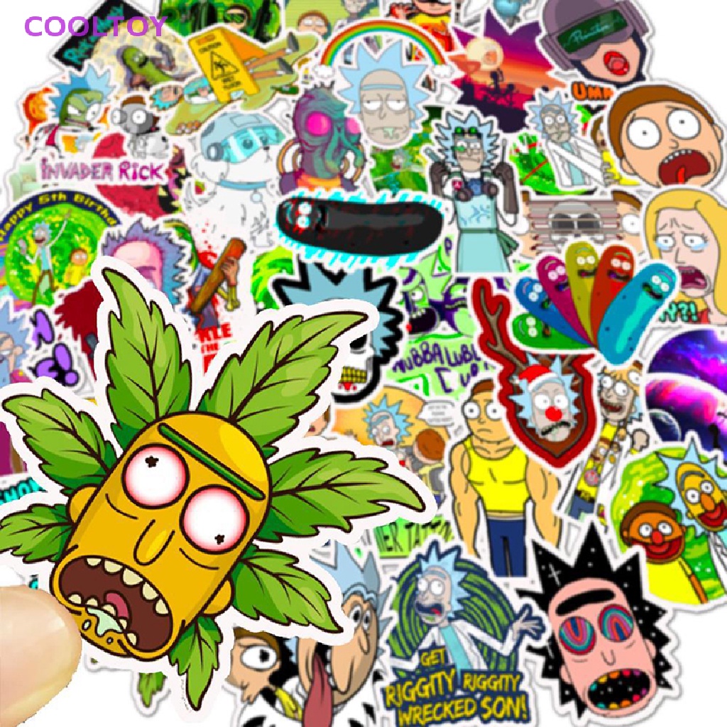 Bộ 50 Sticker Hoạt Hình Rick and Morty Dán Ván Trượt Laptop