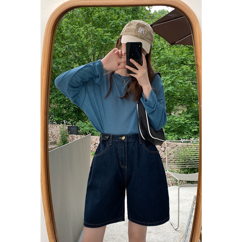 SUXI Quần Short Denim Lưng Cao Ống Rộng Thời Trang Mùa Hè Dành Cho Nữ