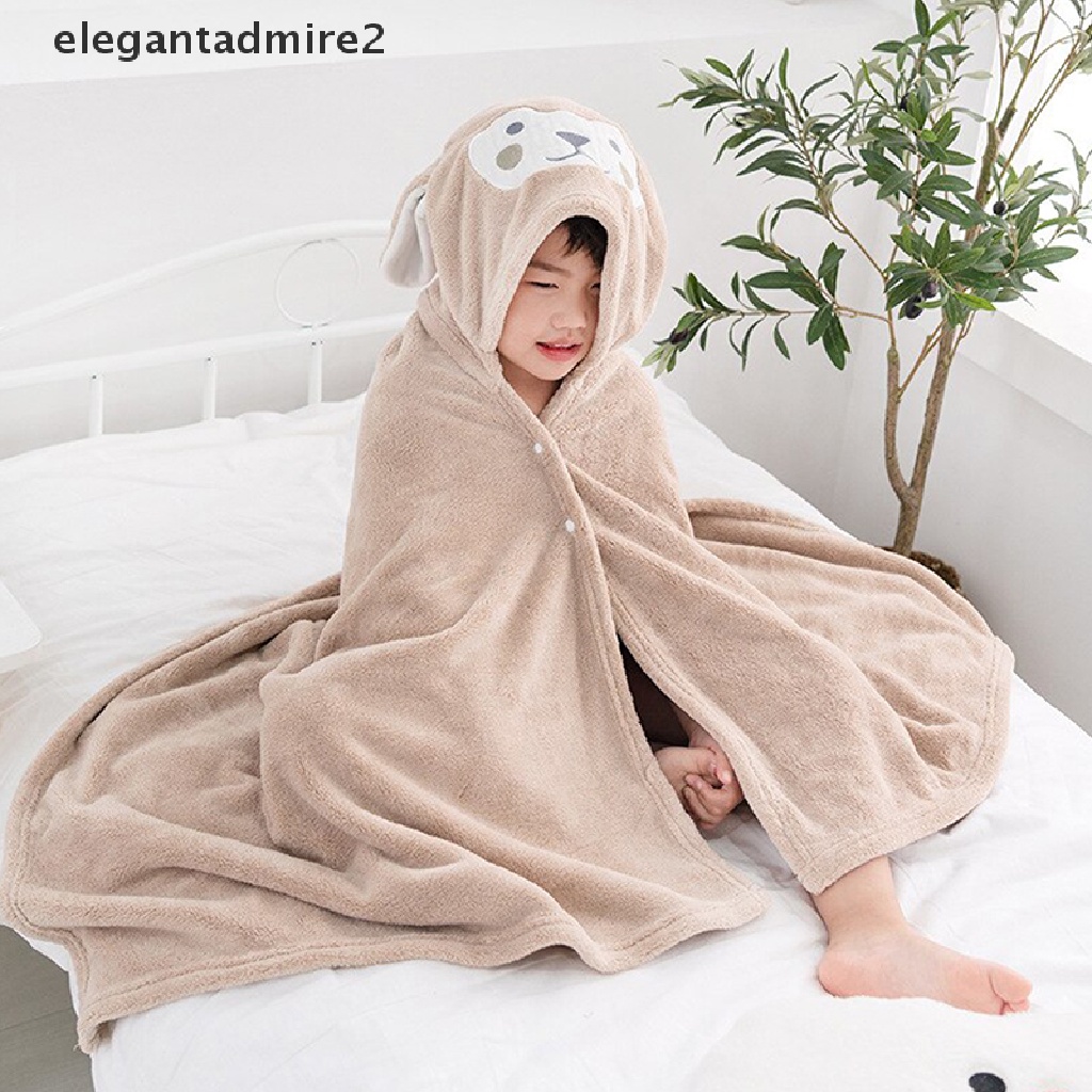 Khăn Choàng Tắm Có Mũ Vải Nhung San Hô Dày Mềm Mại Họa Tiết Hoạt Hình Chất Lượng Cao Cho Bé