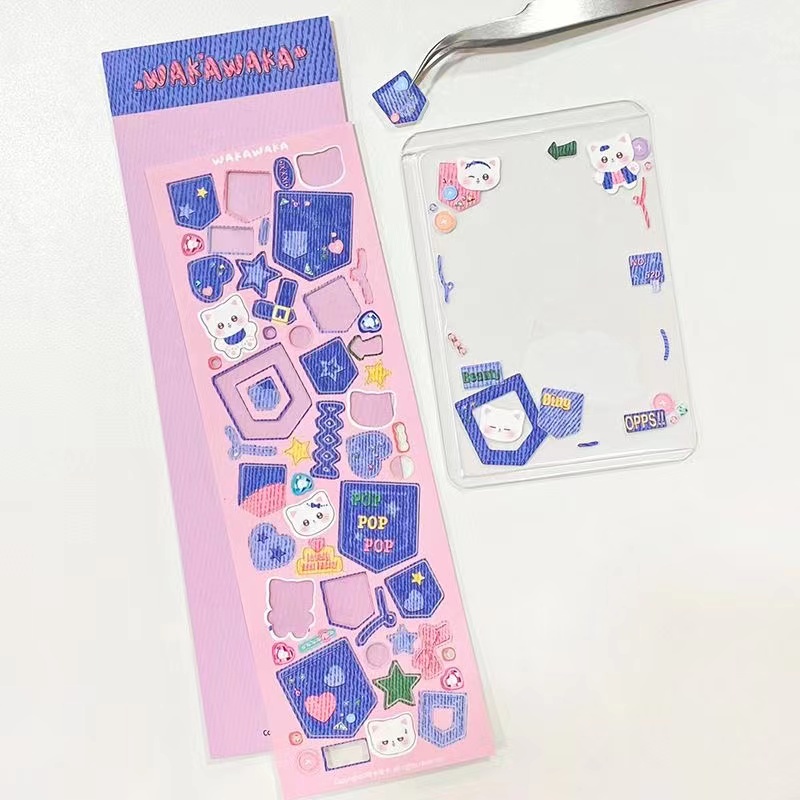 Steve Nhãn Dán Denim Hàn Quốc Dễ Thương Túi Toploader Deco