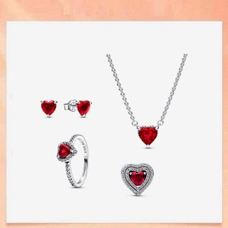 Dây chuyền bạc 925 pandora mặt trái tim đỏ lấp lánh
