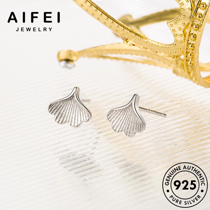 AIFEI JEWELRY bản kim Thời quốc nữ phụ cá vành ginkgo khuyên biloba tua nguyên kiện thời hàn bạc 925 xỏ thật nhân moissanite tai bông hóa cương trang sức tròn E315