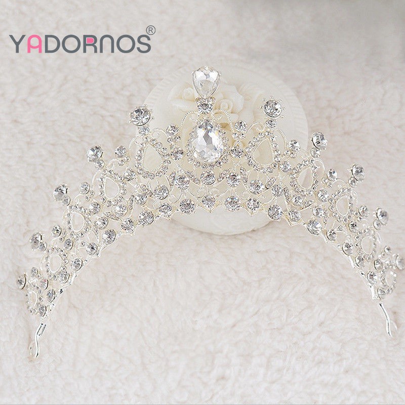 Vương miện cài tóc YADORNOS đính đá pha lê nhân tạo sang trọng thời trang dành cho cô dâu