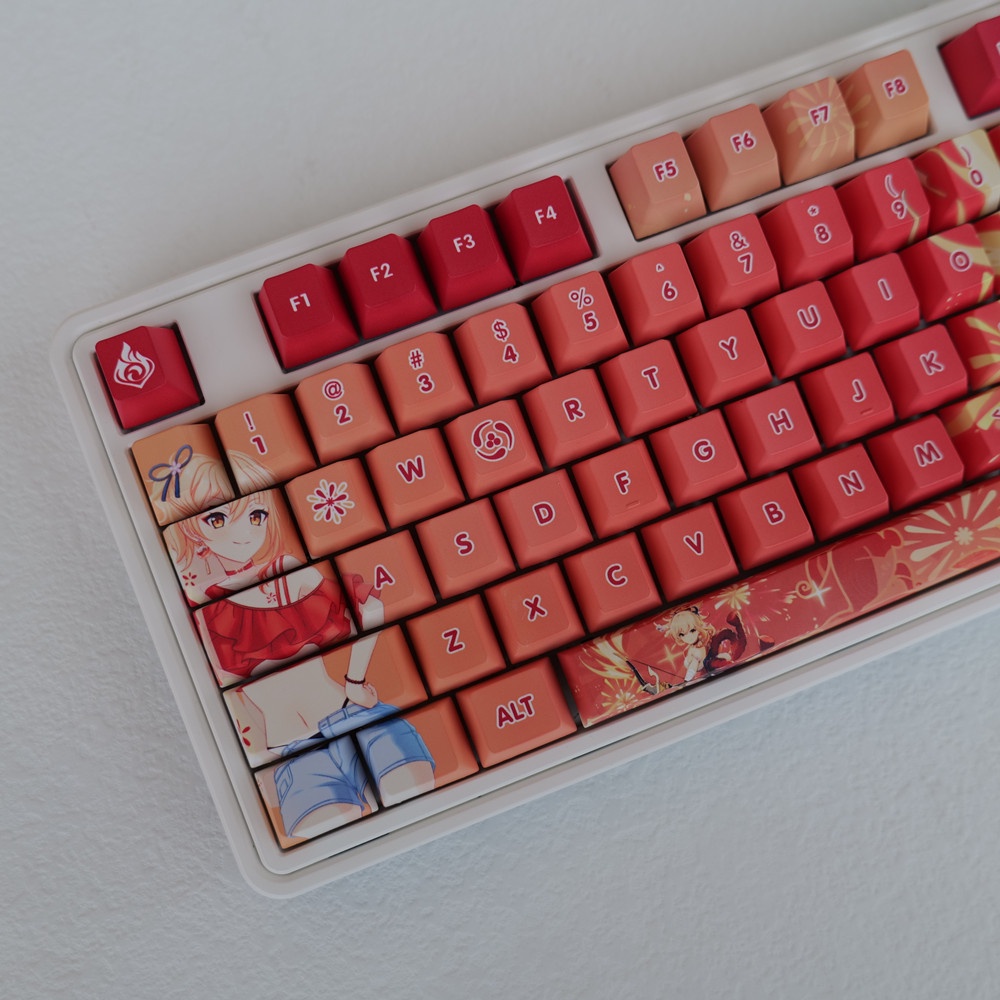 132 Phím Yoimiya Keycaps Cherry Profile Anime Genshin Impact PBT Dye Sub Bàn phím cơ Keycap