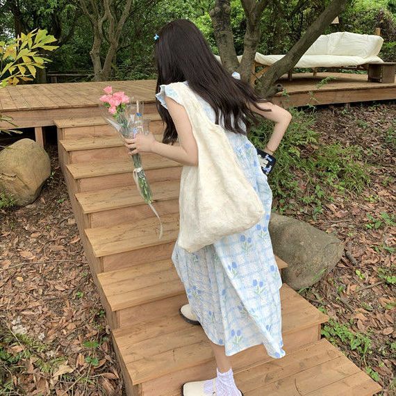 Đầm Cổ Tròn Tay Bay Cột Dây In Họa Tiết Dễ Thương Thời Trang Mùa Hè Xinh Xắn Cho Nữ