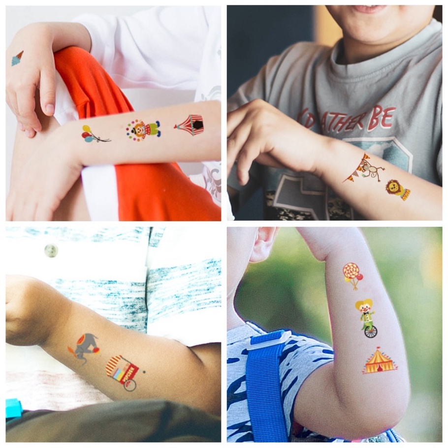 Bộ Hình Xăm Tạm Thời Hình Rạp Xiếc Cho Bé - Lễ Hội / Tiệc Sinh Nhật Tốt Có Sẵn