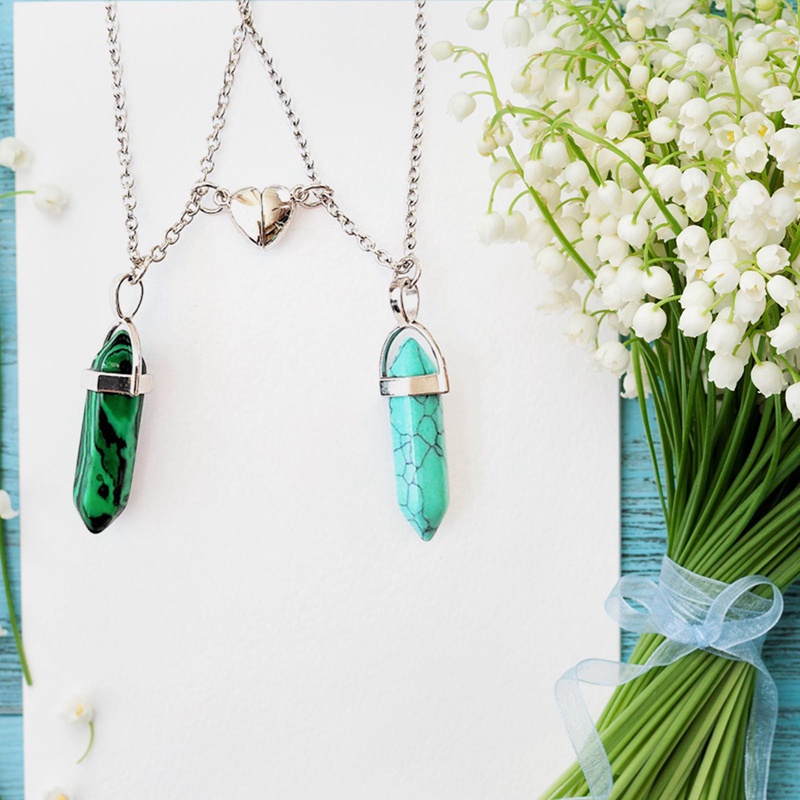 Set 2 Vòng cổ Mặt Đá Lục Giác Có Nam Châm Hít Dành Cho Cặp Đôi