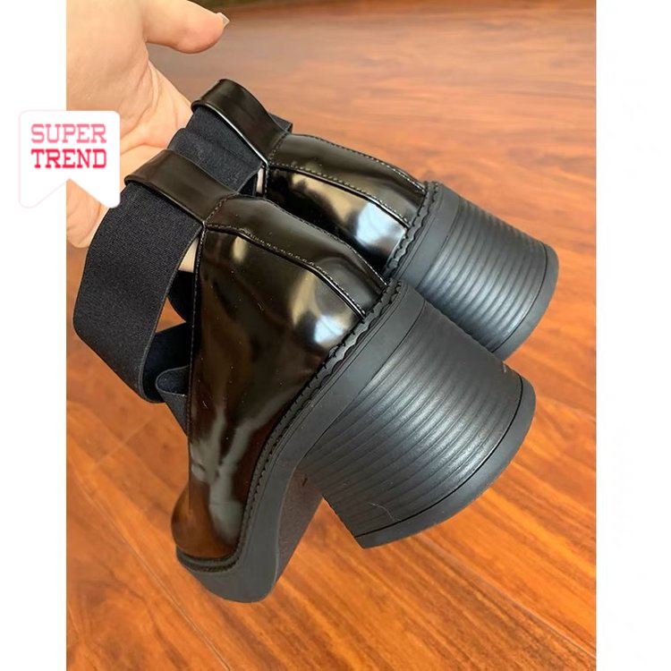 Giày Cao Gót Mũi Vuông Quai Chéo Màu Trơn Thời Trang