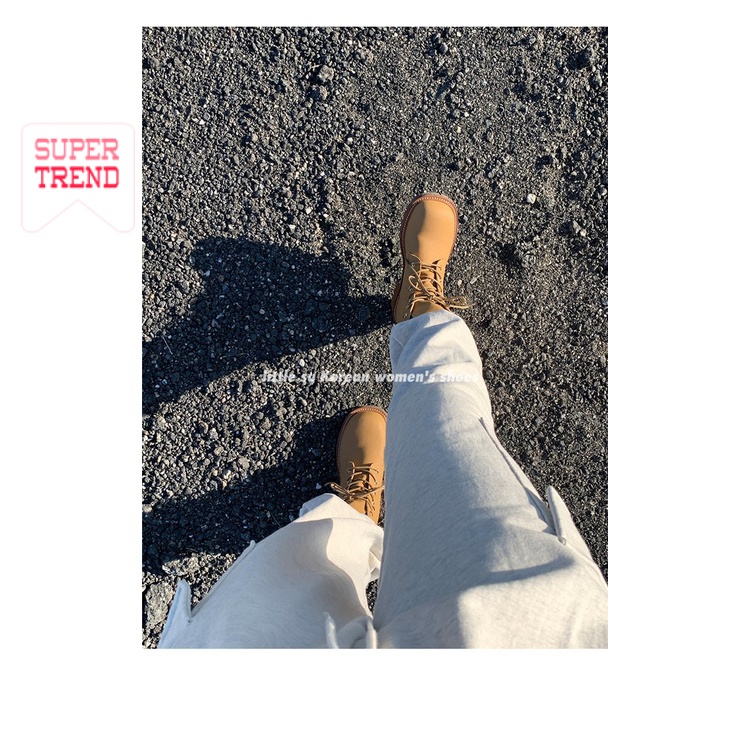 Giày Bốt Martin Da Mềm Gót Dày Mũi Tròn Cột Dây Kiểu Retro Phong Cách Anh Quốc Thời Trang