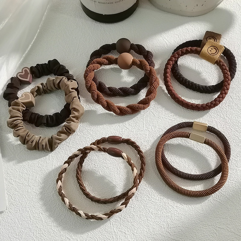 Set 10 Dây Buộc Tóc Cao Su Co Giãn Màu Nâu