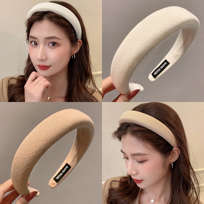 Băng Đô Cài Tóc Xốp Dày Màu Cà Phê Sữa Phong Cách Hàn Quốc Đơn Giản Không Đau Màu Trơn Cài Tóc Cho Nữ