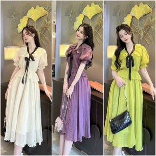 ĐẦM CỔ BÈO TAY PHỒNG PHỐI CỔ CỘT NƠ phong cách vintage nàng thơ (có lớp lót mềm) - TuanQuan