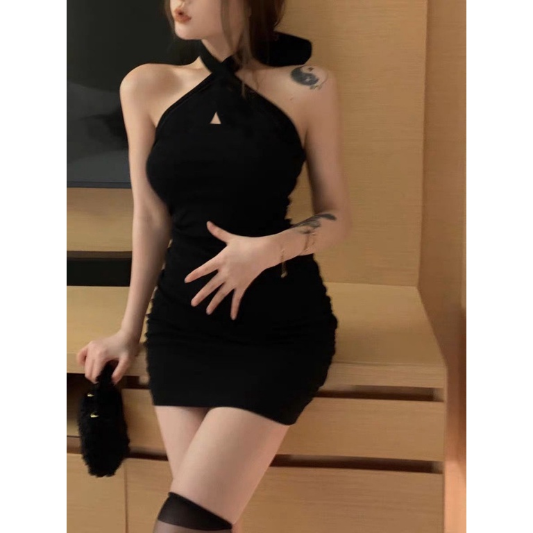Đầm Ngắn Hai Dây Ôm Eo Màu Đen Phong Cách Pháp Thời Trang Mùa Xuân Dành Cho Nữ