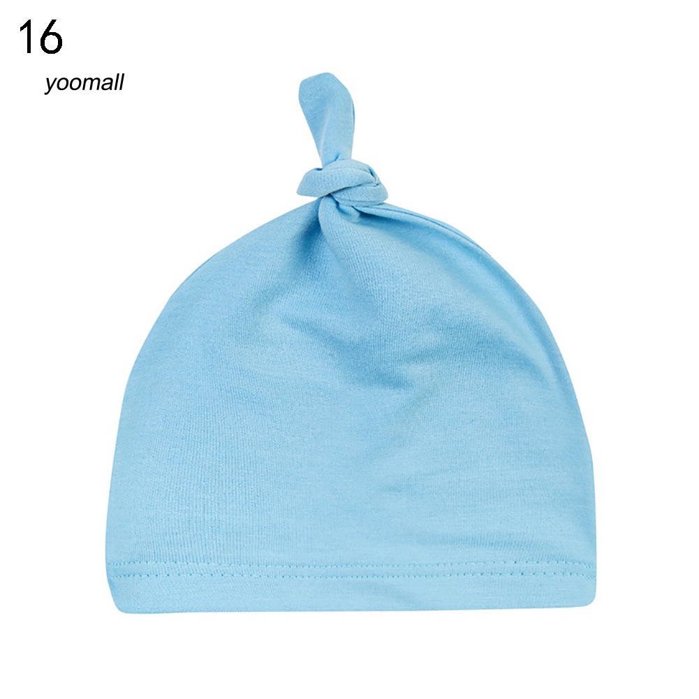 Mũ Beanie Cotton Mềm Mại Màu Trơn Thắt Nút Cho Bé Sơ Sinh