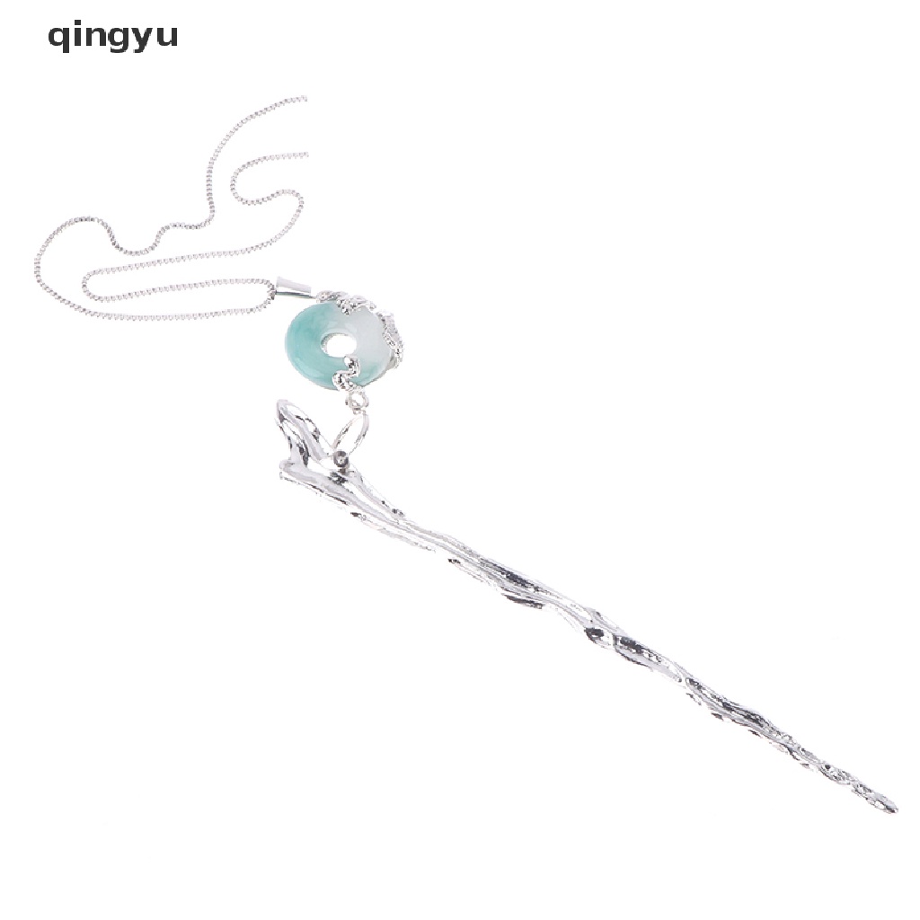 Qingyu Kẹp Tóc Chuỗi Xích Kim Loại Đính Ngọc Bích Dài Cá Tính Thời Trang Ms P