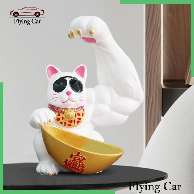 [Lzdjfmy2] Hộp Đựng Chìa Khóa Điêu Khắc Hình Mèo May Mắn Để Bàn Trang Trí