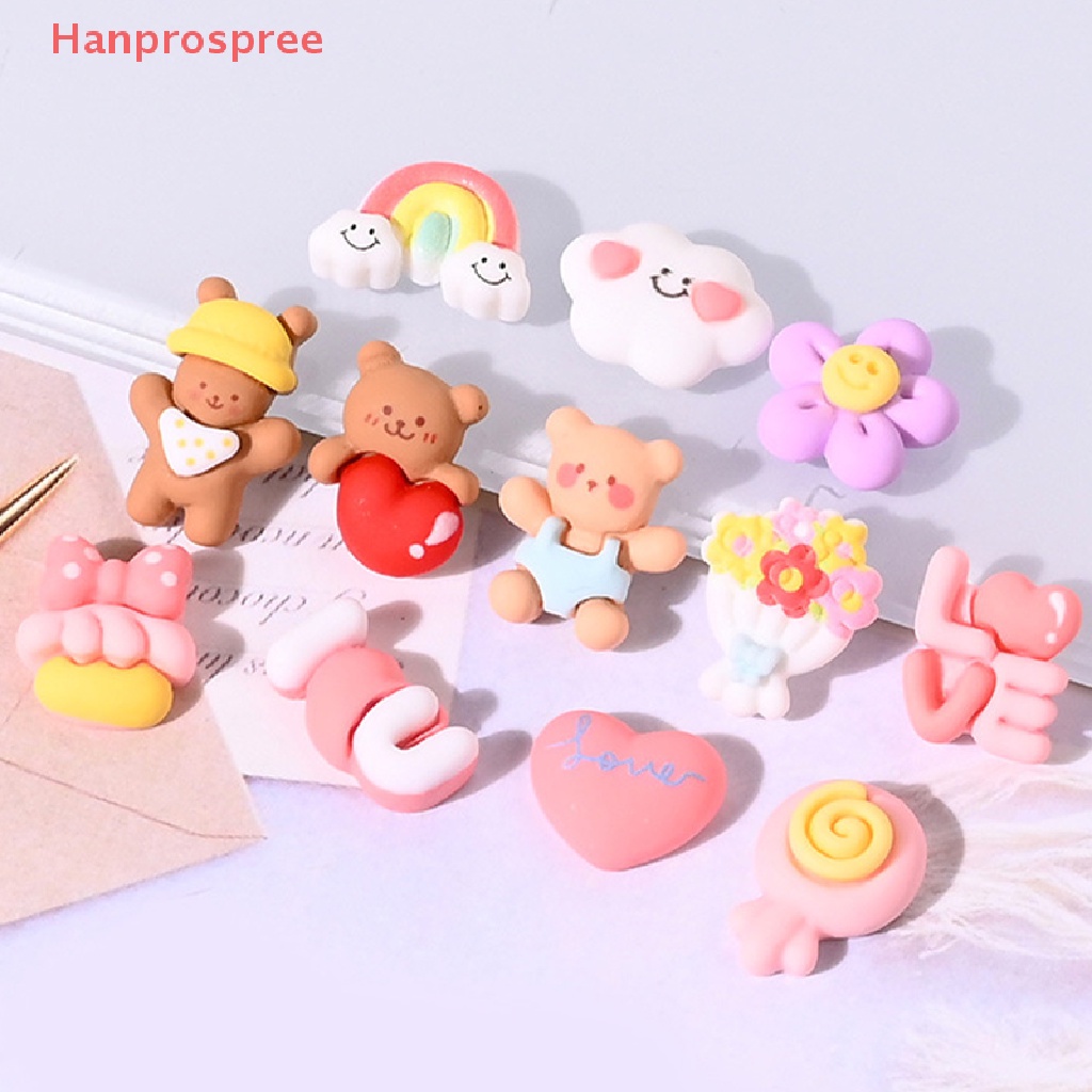 Bộ 10 Miếng Dán Hình Gấu Hoạt Hình Bằng Nhựa Resin DIY Trang Trí Ốp Điện Thoại