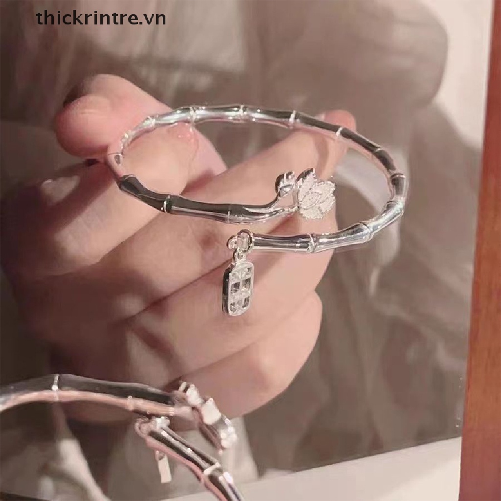 Vòng Đeo Tay May Mắn Dạng Hở Màu Bạc Khắc Chữ Lucky Và Hoa Sen Tùy Chỉnh Thời Trang Cho Nữ