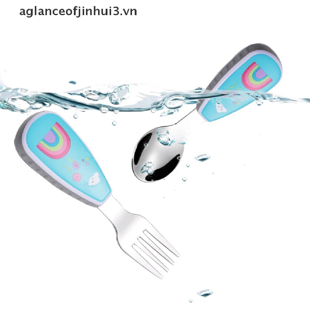 Bộ Muỗng Nĩa Nhỏ Bằng Thép Không Gỉ Họa Tiết Hoạt Hình Cho Bé